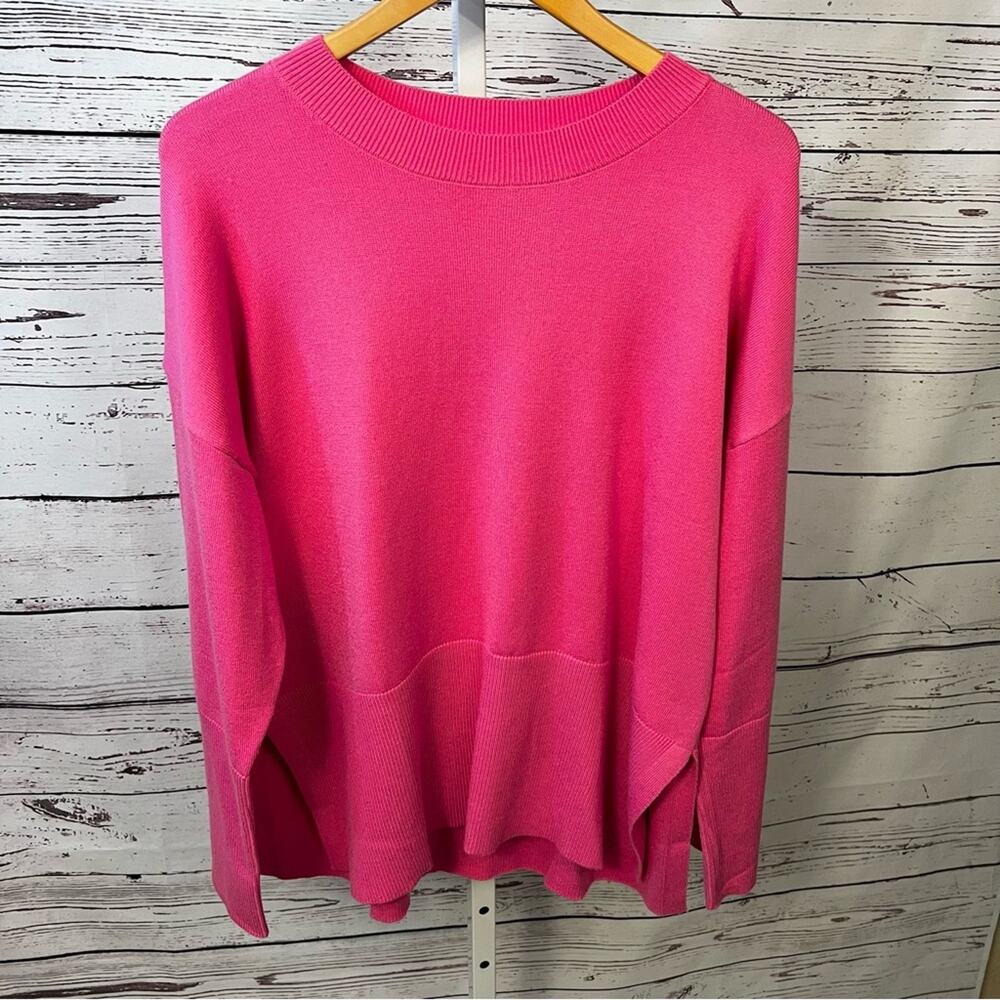 Vibrant Hot Pink Oversized Sweater Split Hem Top Medium - Picture 2 of 6